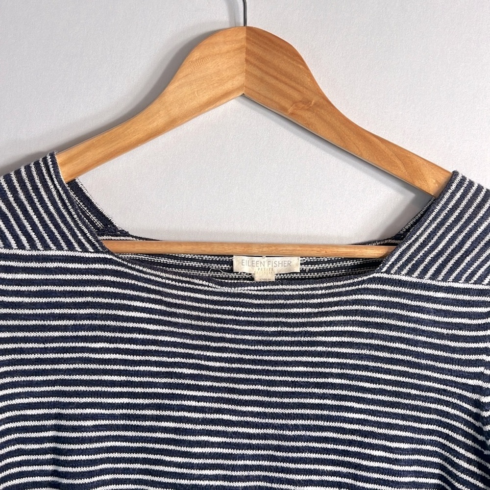 Eileen Fisher Square Neck Strip Organic Linen/Cotton Sweater size S/P - Picture 3 of 8